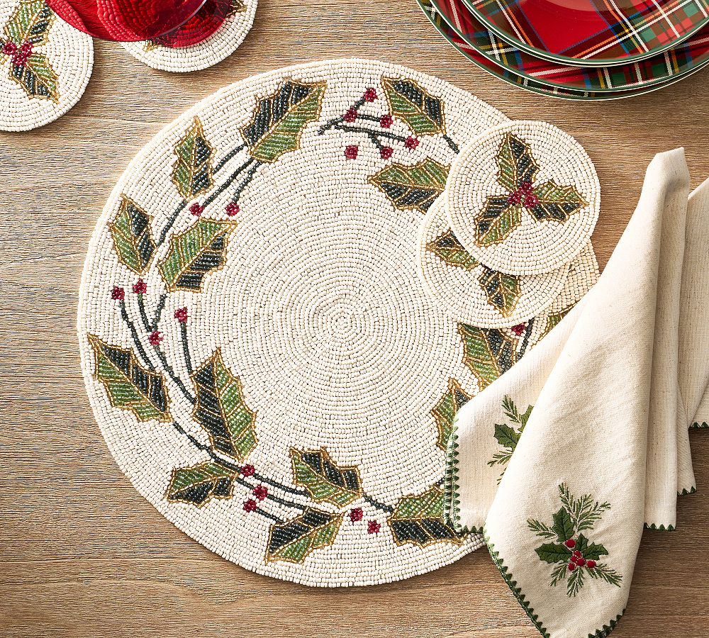 Holly Beaded Placemats - Set of 4