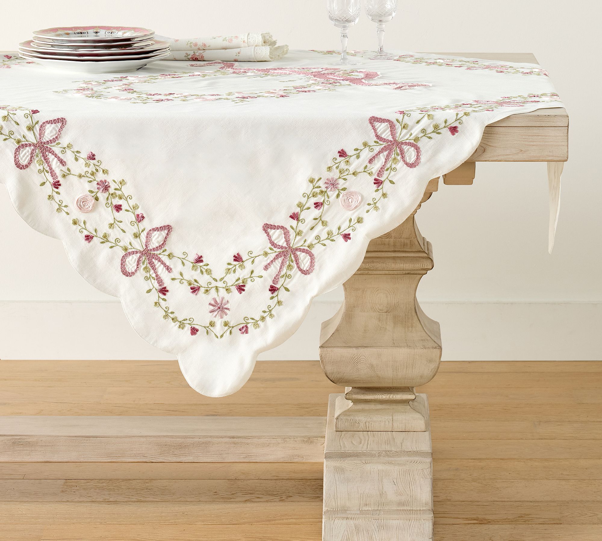 LoveShackFancy Embroidered Bow Tablethrow