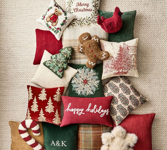 Happy Holidays Embroidered Lumbar Pillow - Thumbnail 3