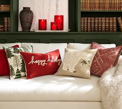 Happy Holidays Embroidered Lumbar Pillow