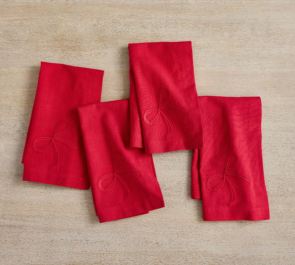 Monique Lhuillier Joy Bow Cotton/Linen Napkins - Set of 4