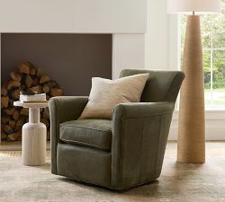Irving Roll Arm Leather Swivel Chair