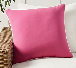 Open Box: Sunbrella Contrast Piped Solid Outdoor Pillow, 24" - Flamingo