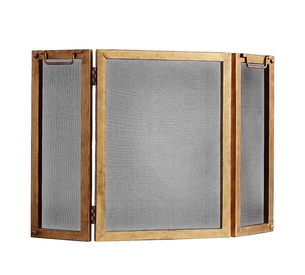 Industrial 48" 3-Panel Fireplace Screen - Brass