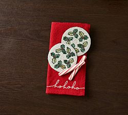 Holly Leaves Handcrafted Beaded Coasters, Set of 4