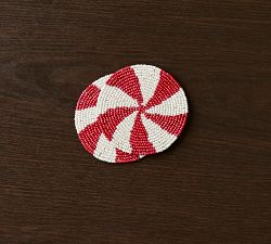 Peppermint Handcrafted Beaded Coasters, Set of 4