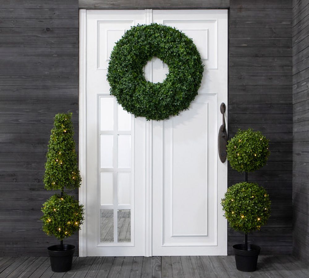 Faux Boxwood Cone Topiary Tree with LED Lights