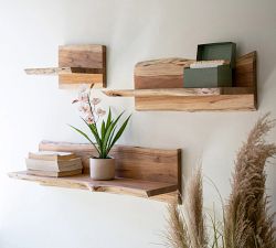 Handcrafted Rustic Acacia Wood Shelves, Set of 3