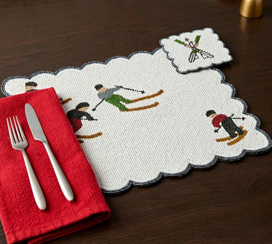 Holiday Skier Handcrafted Beaded Coasters