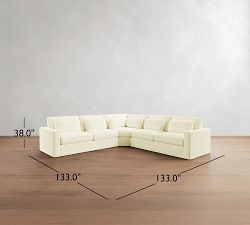 Westwood Square Arm Deep Seat Slipcovered 3-Piece L-Shaped Wedge Sleeper Sectional (132")