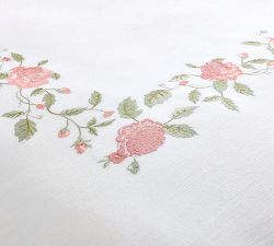 LoveShackFancy Pink Embroidered Rose Duvet Cover