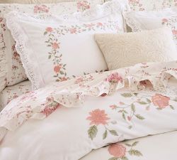 LoveShackFancy Pink Embroidered Rose Sham
