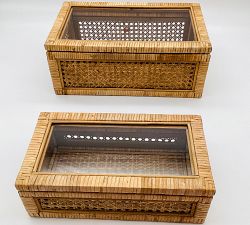 Open Box: Woven Rattan And Wood Boxes, Set of 2