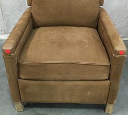Open Box: Tyler Square Arm Leather Manual Tall Recliner without Nailheads (41&quot;), Down Blend Wrapped Cushions - Nubuck Caramel, Seadrift Finish