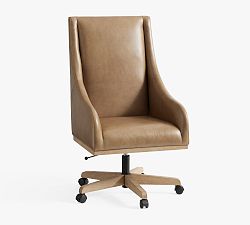 Open Box: York Leather Swivel Desk Chair - Statesville Pebble, Seadrift Legs