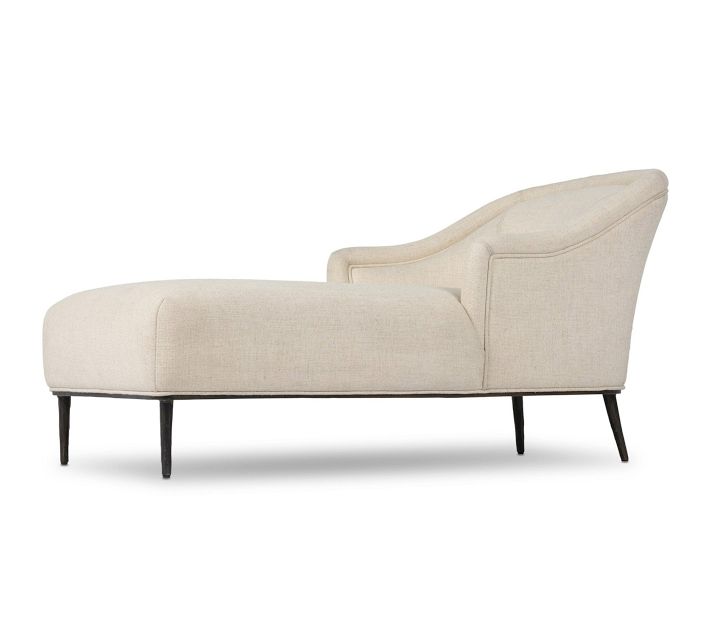 Beige sectional chaise from side view with extended ottoman