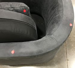 Open Box: Ayden Barrel Leather Swivel Armchair, Polyester Wrapped Cushions - Navy Keystone