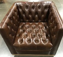 Open Box: Edgewood Leather Swivel Chair, Individual, Seadrift Base, Statesville - Molasses