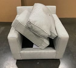 Open Box: Buchanan Square Arm Upholstered Swivel Armchair - Vintage Pinstripe Navy