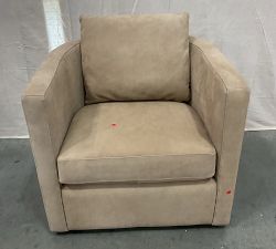 Open Box: Ayden Barrel Arm Leather Swivel Armchair, Individual, 32" - Nubuck Wheat
