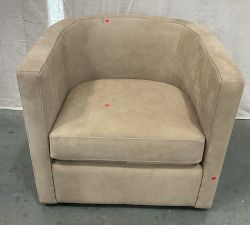 Open Box: Ayden Barrel Arm Leather Swivel Armchair, Individual, 32" - Nubuck Wheat