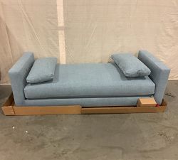 Open Box: Jake Settee (74"), Polyester Wrapped Cushions - Rustic Linen Chambray, Bronze Legs