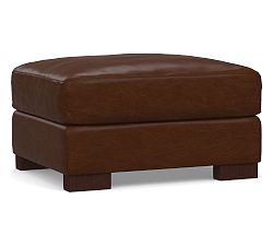 Open Box: Turner Leather Small Ottoman without Nailheads, 31" - Legacy Chocolate, Dark Walnut Legs