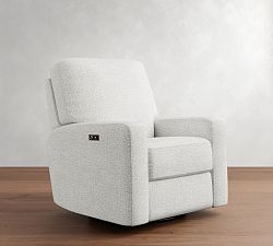 Open Box: PB Comfort Modern Square Arm Power Swivel Glider Recliner - Basketweave Slub Ivory