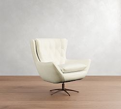 Open Box: Wells Tufted Swivel Armchair, 34" - Performance Casual Chenille White, Bronze Base