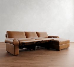 Big Sur Roll Arm Leather Power Reclining Chaise Sectional (116"-128")