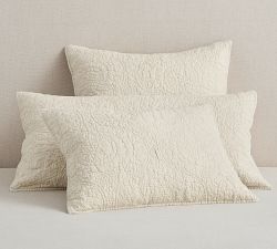 Belgian Flax Linen Floral Stitch Quilted Sham