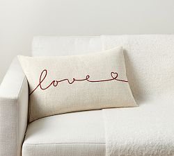 Love Script Embroidered Lumbar Pillow