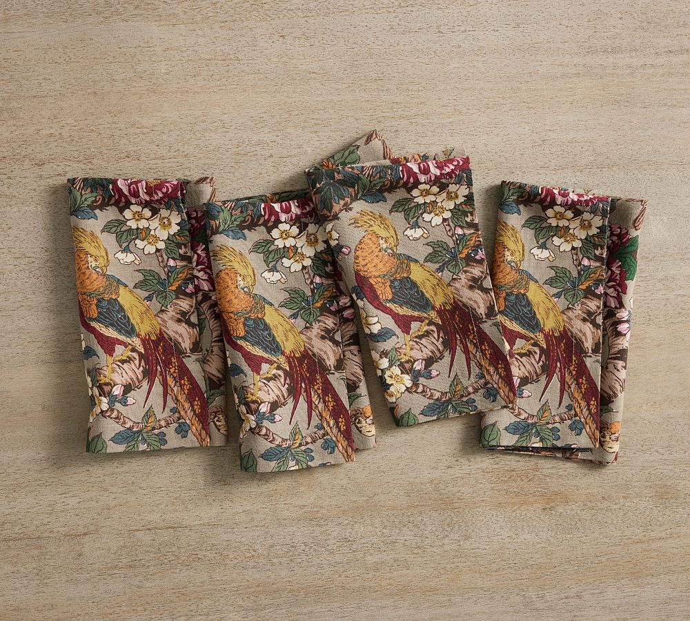 Pheasant Floral Bird Napkins - Set of 4 - Set of 4 - Multi