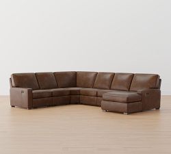 Turner Square Arm Leather Power Reclining L-Shaped Chaise Sectional (146&quot;&ndash;158&quot;)