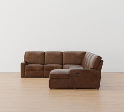 Turner Square Arm Leather Power Reclining L-Shaped Chaise Sectional (146&quot;&ndash;158&quot;)