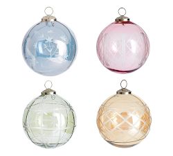 Etched Glass Ball Ornaments - Set of 4