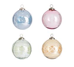 Etched Glass Ball Ornaments - Set of 4