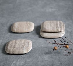 Beige Handcarved Marble Square Coasters - Set of 4