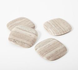Beige Handcarved Marble Square Coasters - Set of 4