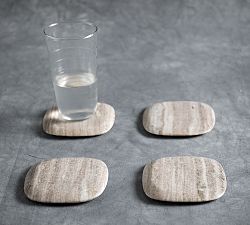 Beige Handcarved Marble Square Coasters - Set of 4