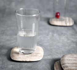 Beige Handcarved Marble Square Coasters - Set of 4