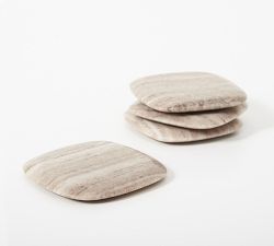 Beige Handcarved Marble Square Coasters - Set of 4