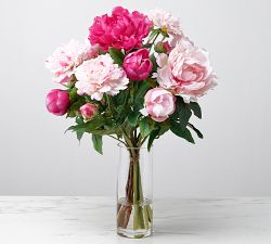 Faux Pink Peony Arrangement In Glass Vase