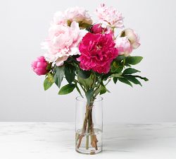 Faux Pink Peony Arrangement In Glass Vase
