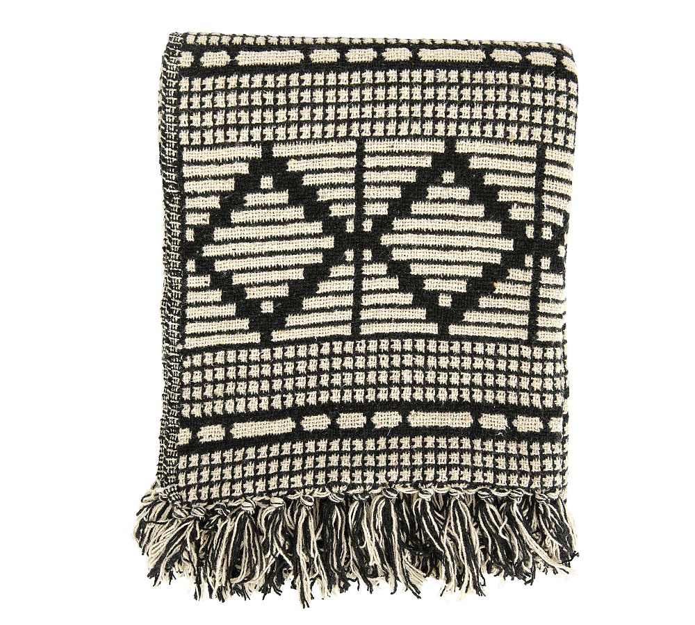 Ginni Diamond Pattern Fringe Throw - Black And Beige, 60" x 50"