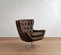 Wells Leather Swivel Armchair with Bronze Base, Polyester Wrapped Cushions, Statesville Molasses