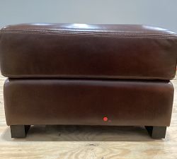 Open Box: Turner Leather Small Ottoman without Nailheads, 31" - Legacy Chocolate, Dark Walnut Legs