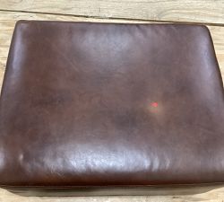 Open Box: Turner Leather Small Ottoman without Nailheads, 31" - Legacy Chocolate, Dark Walnut Legs