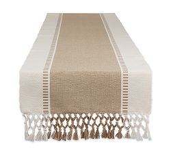 Open Box: Dobby Striped Cotton Table Runner, 13&quot; x 72&quot; - Stone