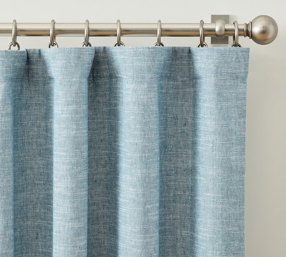 Emery Linen Blackout Curtain - Blue Chambray, 50" W x 84" L